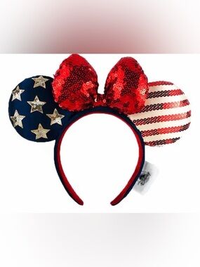 Red Sequin Star and Stripe Mouse Ears Headband